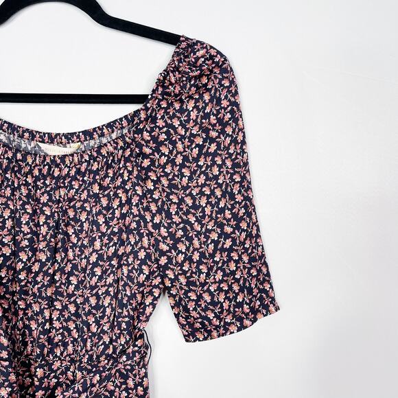 New Rebecca Taylor 0 Navy Blue Pink Francesca Floral Square Neck Short Dress - Picture 3 of 14